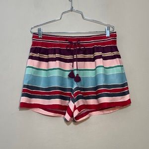 LOFT Striped Tie Waist Shorts Small Multicolor Viscose Tassel Drawstring